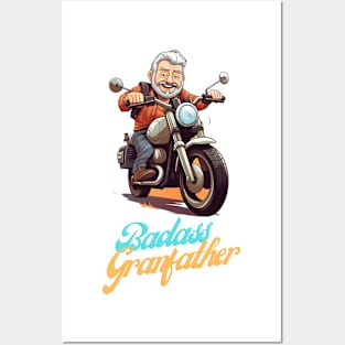 Badass Grandfather on a motorbike Posters and Art
